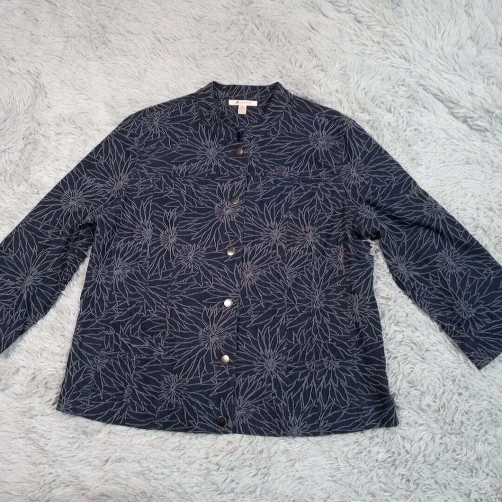 Vintage JM Collection Womens Jacket Blazer Blue 16 Button‎ Up Floral Career Y2K